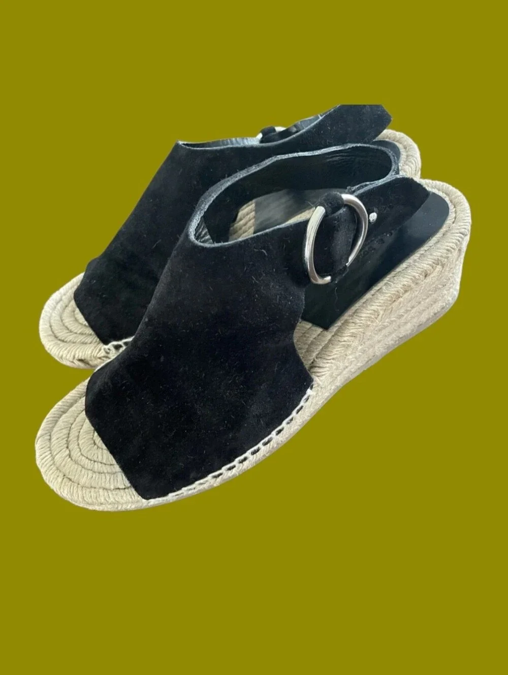 Rag & Bone Calla Black Suede Wedge Espadrilles Made in Spain EU 39 US 9